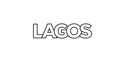 Lagos in the Nigeria emblem. The design features a geometric style, vector illustration with bold typography in a modern font. The graphic slogan lettering.