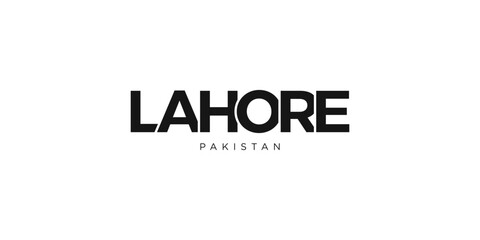 Lahore in the Pakistan emblem. The design features a geometric style, vector illustration with bold typography in a modern font. The graphic slogan lettering.