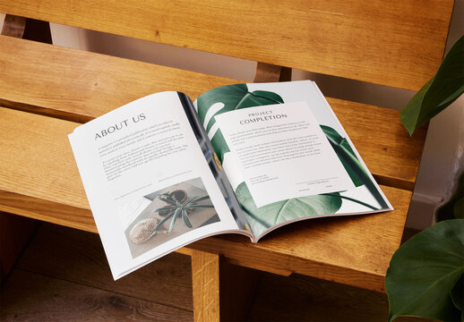 Mockup of customizable A4 saddlestictch magazine, open