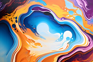 Closeup of abstract oil paint background texture with liquid fluid marbled paper texture banner texture. Generative AI (생성형 AI)