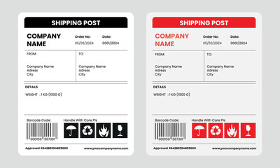 Barcode Label Delivery Template, Cargo Icons, Fragile, Recycle, Stickers. Shipping label barcode template vector