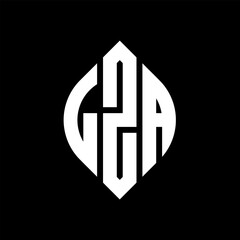 LZA circle letter logo design with circle and ellipse shape. LZA ellipse letters with typographic style. The three initials form a circle logo. LZA circle emblem abstract monogram letter mark vector.