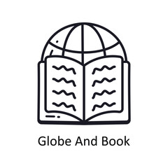 Globe and book vector outline doodle Design illustration. Symbol on White background EPS 10 File