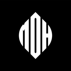 MDH circle letter logo design with circle and ellipse shape. MDH ellipse letters with typographic style. The three initials form a circle logo. MDH circle emblem abstract monogram letter mark vector.