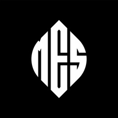MES circle letter logo design with circle and ellipse shape. MES ellipse letters with typographic style. The three initials form a circle logo. MES circle emblem abstract monogram letter mark vector.