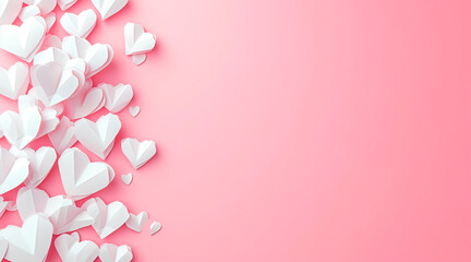 Fototapeta na wymiar WHITE PAPER HEARTS ON PINK BACKGROUND with space for text, FOR HAPPY VALENTINE'S DAY