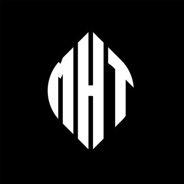 MHT circle letter logo design with circle and ellipse shape. MHT ellipse letters with typographic style. The three initials form a circle logo. MHT circle emblem abstract monogram letter mark vector.