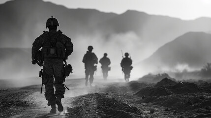 Soldiers during active combat operations. - obrazy, fototapety, plakaty
