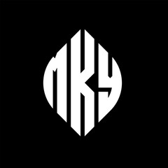 MKY circle letter logo design with circle and ellipse shape. MKY ellipse letters with typographic style. The three initials form a circle logo. MKY circle emblem abstract monogram letter mark vector.