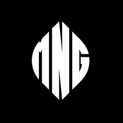 MNG circle letter logo design with circle and ellipse shape. MNG ellipse letters with typographic style. The three initials form a circle logo. MNG circle emblem abstract monogram letter mark vector.