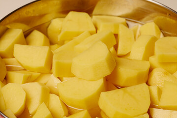 cleaned and cut potatoes ready to be cooked.