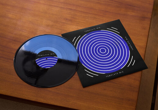 Mockup of customizable LP record sleeve and label