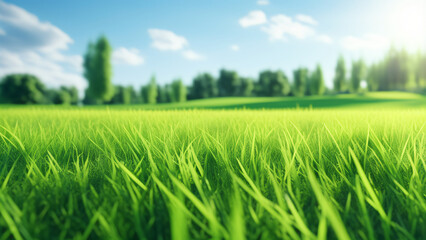 Obraz premium green grass field with sunlight