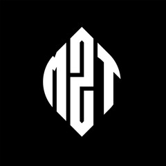 MZT circle letter logo design with circle and ellipse shape. MZT ellipse letters with typographic style. The three initials form a circle logo. MZT circle emblem abstract monogram letter mark vector.