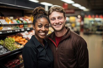 Fototapeta premium A loving interracial couple shopping at the supermarket.