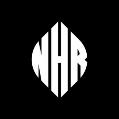 NHR circle letter logo design with circle and ellipse shape. NHR ellipse letters with typographic style. The three initials form a circle logo. NHR circle emblem abstract monogram letter mark vector.