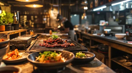 Fotobehang Smoky Korean BBQ. Street food.  © Vladislav