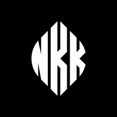 NKK circle letter logo design with circle and ellipse shape. NKK ellipse letters with typographic style. The three initials form a circle logo. NKK circle emblem abstract monogram letter mark vector.