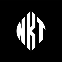 NKT circle letter logo design with circle and ellipse shape. NKT ellipse letters with typographic style. The three initials form a circle logo. NKT circle emblem abstract monogram letter mark vector.