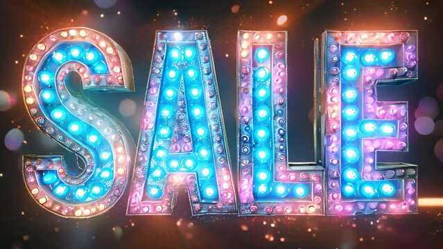 Sale sign with lightbulbs sparkling. Signboard for advertisement. Retro lightbox frame realistic style with lightbulb party poster, banner advertising, promotion and sale billboard, cinema, bar show. 