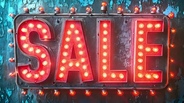Sale sign with lightbulbs sparkling. Signboard for advertisement. Retro lightbox frame realistic style with lightbulb party poster, banner advertising, promotion and sale billboard, cinema, bar show. 