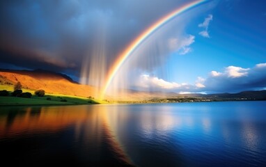 Fototapeta na wymiar Beauty of rainbow and sea. Rainbow, sea.