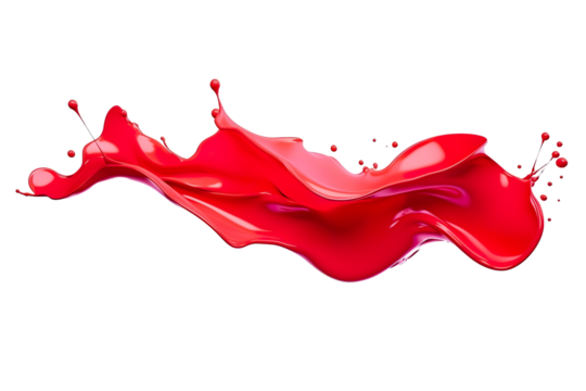3D Liquid red splash Color design Stroke with studio lighting. Blob color isolated white background PNG