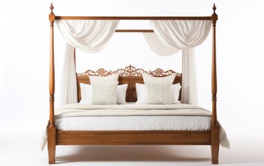 Traditional four-poster double bed. Wooden poster double bed.