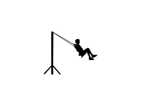  boy swings icon.  boy swings sideways silhouette vector.
