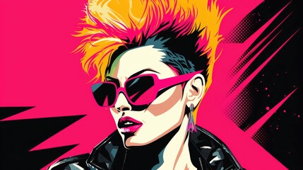 A portrait of a punk woman 80s pop art style art - obrazy, fototapety, plakaty