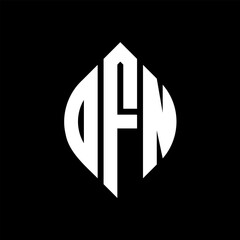 OFN circle letter logo design with circle and ellipse shape. OFN ellipse letters with typographic style. The three initials form a circle logo. OFN circle emblem abstract monogram letter mark vector.
