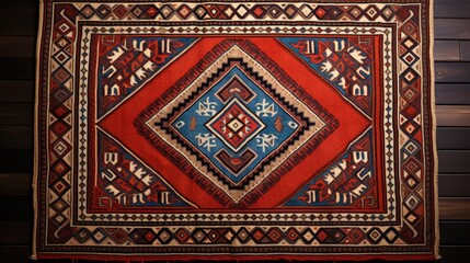 Red Carpet Retro Arabic Traditional Motif Vintage Style Detailed - obrazy, fototapety, plakaty