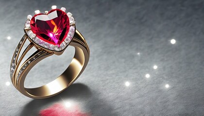 A ring with a red, heart-shaped crystal eyelet

 - obrazy, fototapety, plakaty