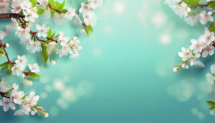 Kwitnące gałązki wiśni na niebieskim, pastelowym tle