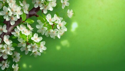 Kwitnące gałązki wiśni na zielonym tle - obrazy, fototapety, plakaty