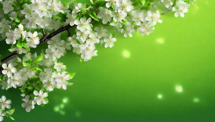 Kwitnące gałązki wiśni na zielonym tle