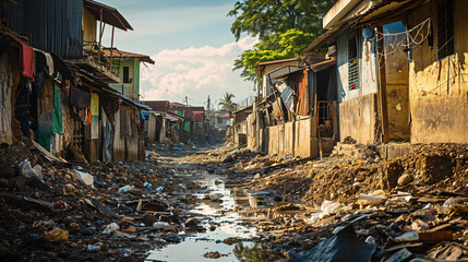 Slums in poor countries. A country that remains in development. - obrazy, fototapety, plakaty