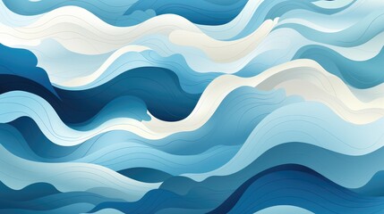 Abstract texture of water background, sea, waves, ocean, doodles White and blue wavy line curves