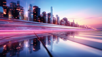 blurred blue and pink city buildings background