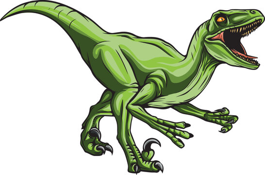 green raptor dinosaur running, open mouth clip art preview