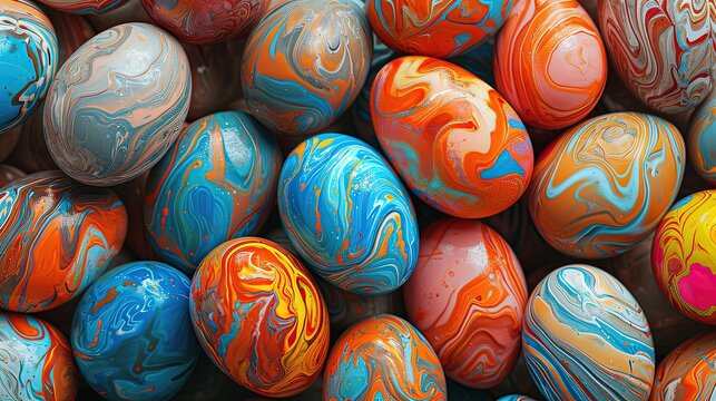 Easter eggs painted in bright colors for the holiday, top view