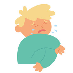 A kid character is coughing or sneezing 