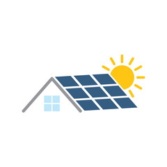 house with solar battery panel icon vector  - obrazy, fototapety, plakaty