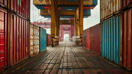 Loading containers at the docks. Logistics. Transportation of containers by sea.