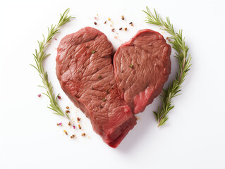 heart-shaped raw beef steak