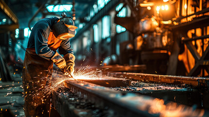 Hard working man on steel plant. 