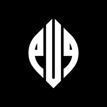PUQ circle letter logo design with circle and ellipse shape. PUQ ellipse letters with typographic style. The three initials form a circle logo. PUQ circle emblem abstract monogram letter mark vector.