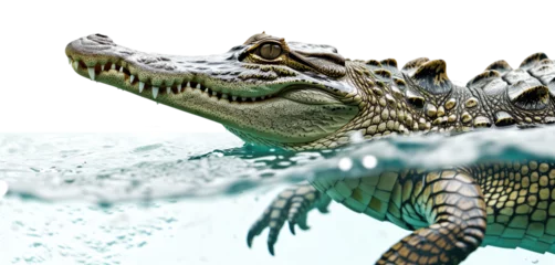Foto op Plexiglas Underwater view of a swimming crocodile isolated on a transparent background © Flowal93