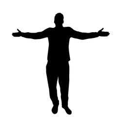 Silhouette of a man enjoying life. Man with arms wide open - 704985544