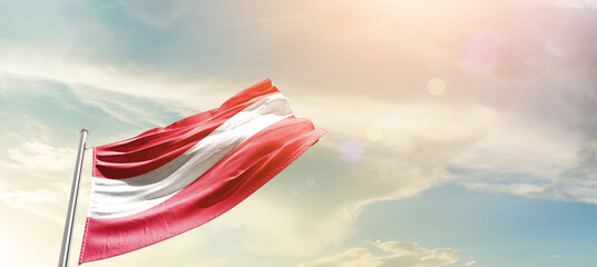 Austria national flag cloth fabric waving on the sky - Image